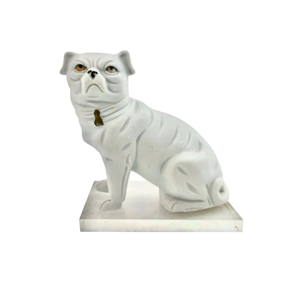 Dog Pug Figurine Porcelain on Acrylic Base Vintage Decor Gift
